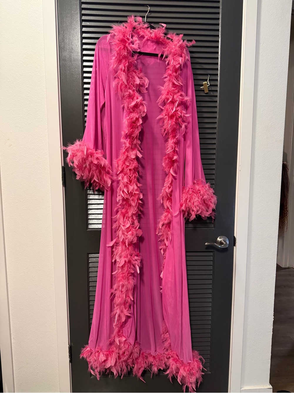 Pink Feather Trim Long Duster Coat